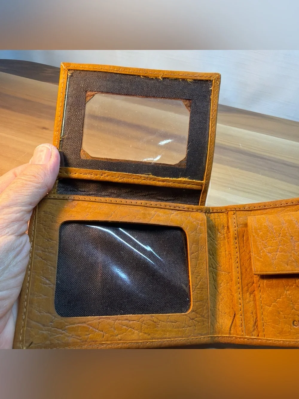 VTG Thailand Leather Wallet Souvenir for Military Personnel Brown Orange Bifold